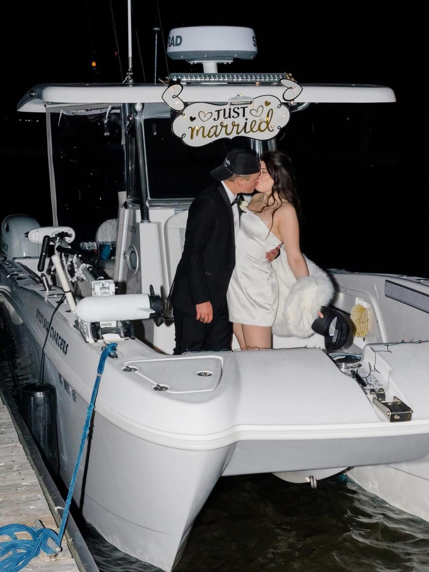 Wedding send off, harbor cruise, just married in Charleston